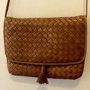 Vintage 1980s Bottega Veneta brown Interacio woven leather crossbody bag clutch